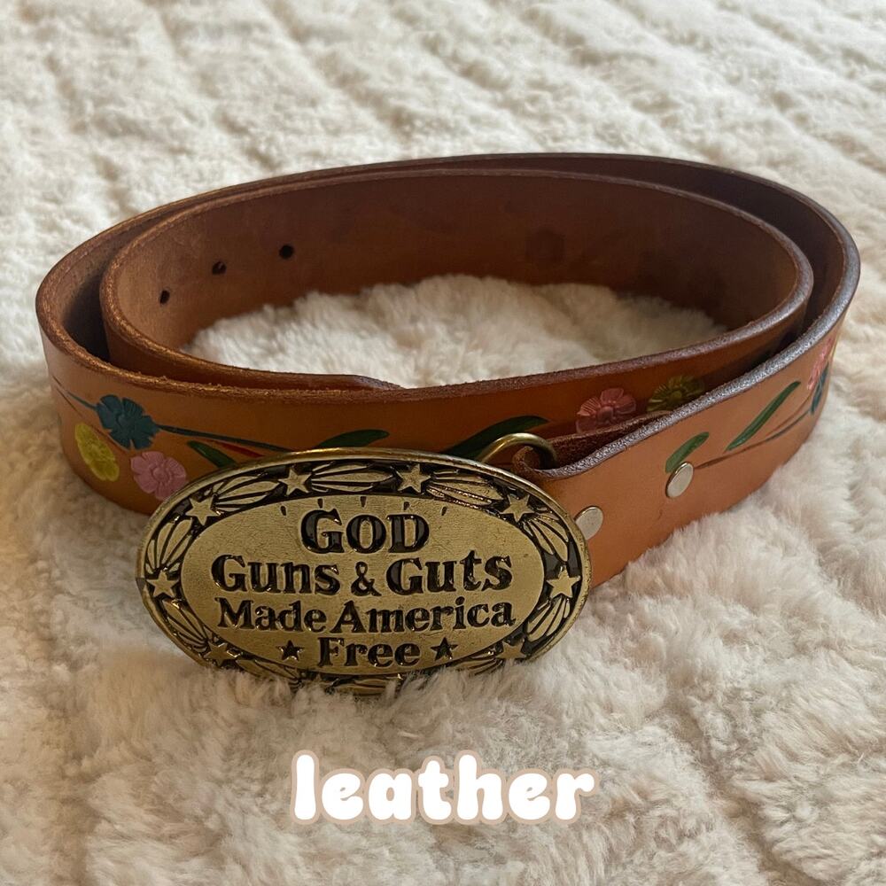 GREAT AMERICAN BUCKLE CO belt floral leather 34 looper vintage leather